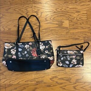 Elegant Dana Buchman Floral Black Wristlet and Purse Set